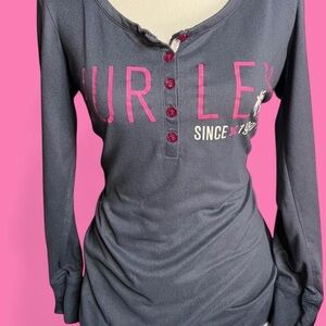 Hurley Women's Charcoal and Pink Long Sleeve Tee
